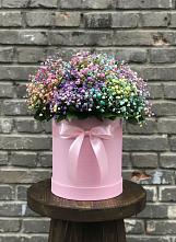 Цветочная композиция из Гипсофила и Розы в шляпной коробке в Набережной
