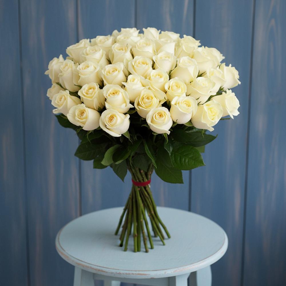 Букет 51 Белая роза Эдлесс Лав в Набережной