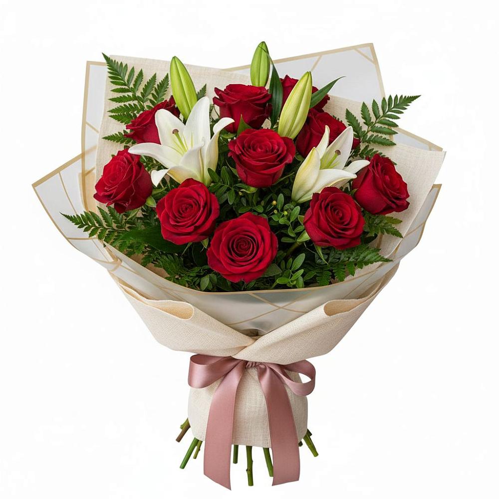 Букет цветов из: Лилии и Розы в Набережной