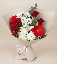 Букет цветов из:  Розы, Хризантемы, Герберы и Лилии в Набережной