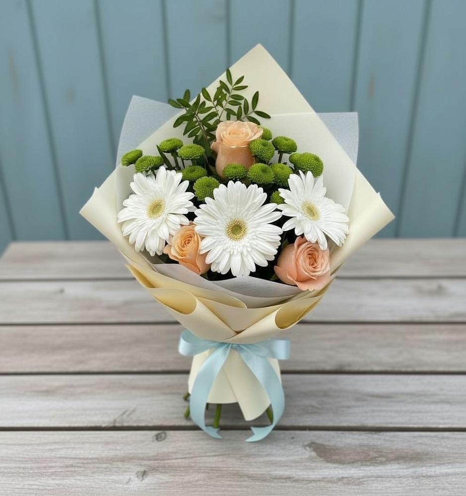 Букет цветов из: Герберы, Розы и Хризантемы в Набережной