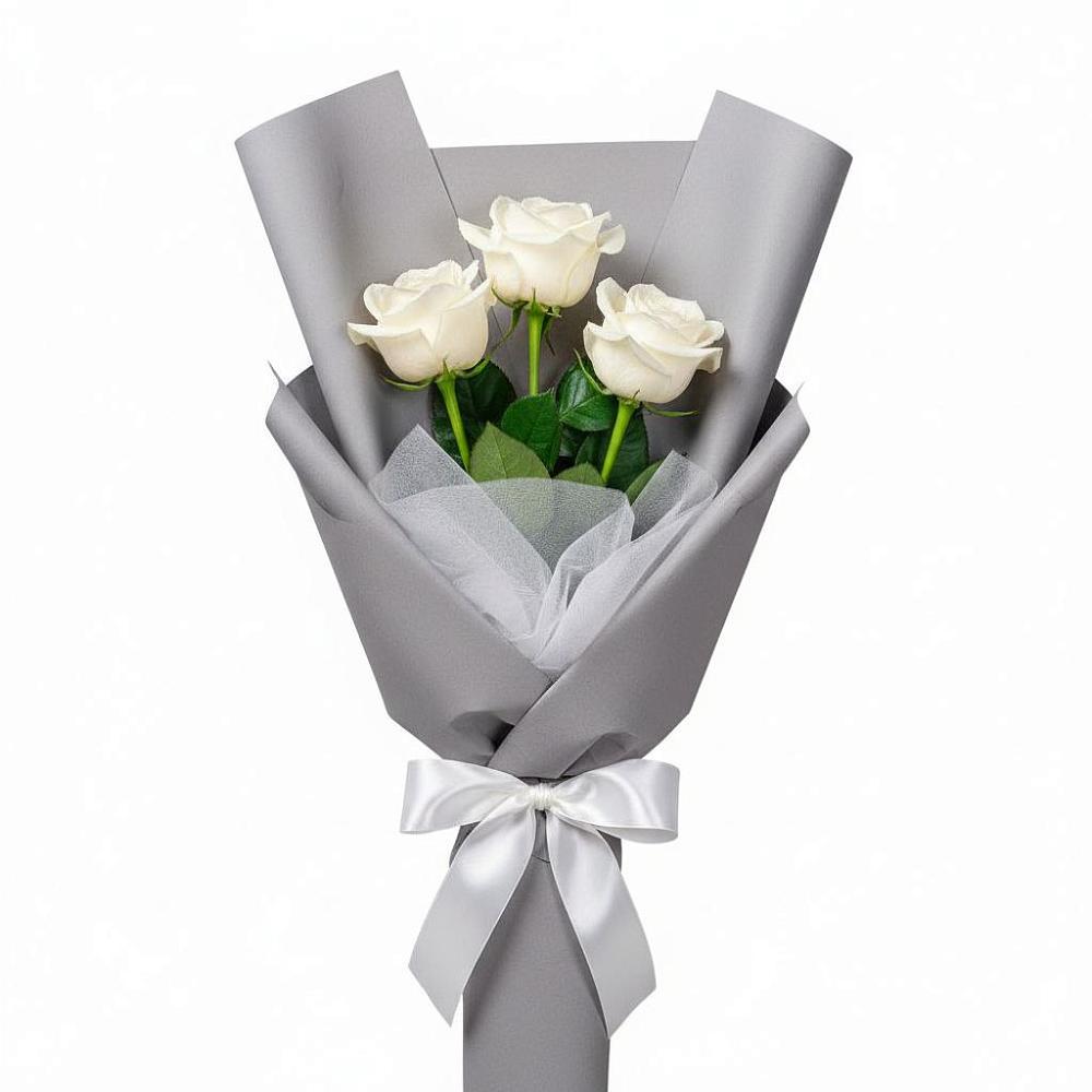 Букет 3 белые розы в Набережной
