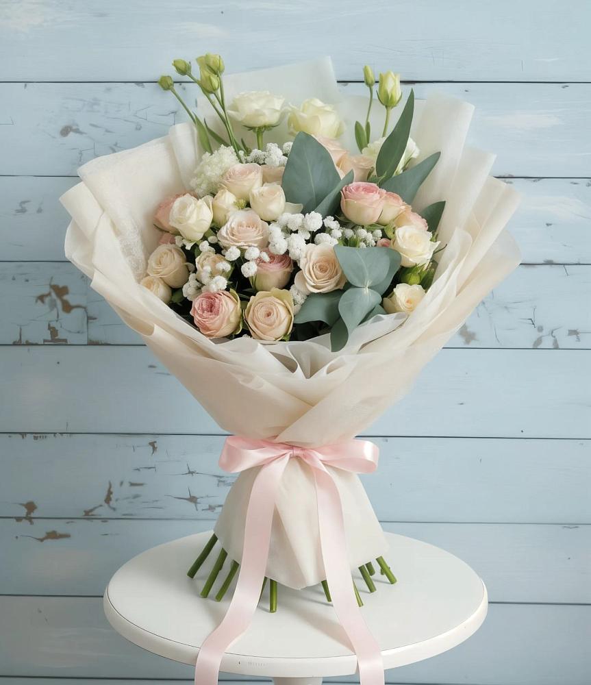 Букет цветов из: Розы и Лизиантусы в Набережной