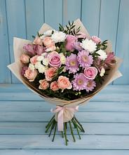 Букет цветов из:  Хризантемы, Розы и Альстромерии в Набережной